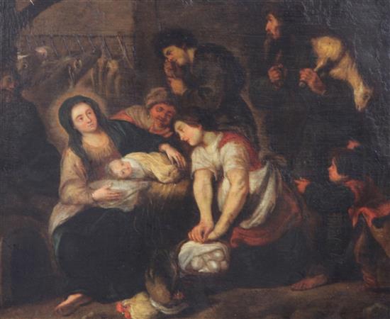 Manner of Jacob Jordaens (1593-1678) Adoration of the Shepherds 11 x 14in.